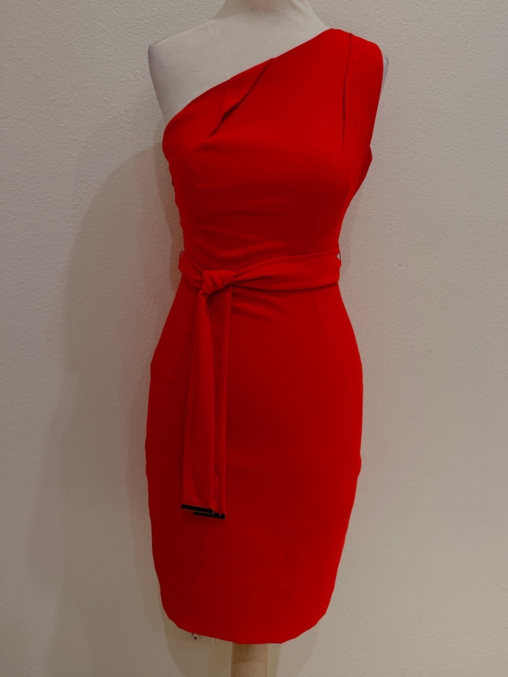 Marciano One-Shoulder Red Sheath Dress with Waist Tie